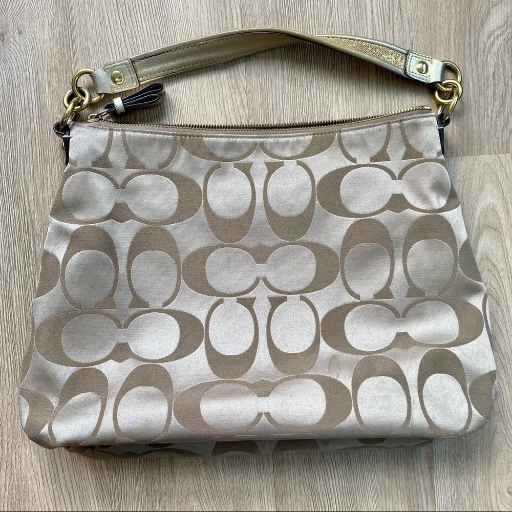 Coach Daisy Glitter Poppy C Appliqué Tan Bag - Monogram with Orange & Teal - Picture 6 of 9